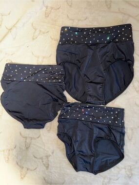 Ivy Sky Girls' Black High-Waist Dance Briefs with Rhinestone Waistband
